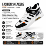 Modern Black-White Sneakers with Orange Accents - Image 2
